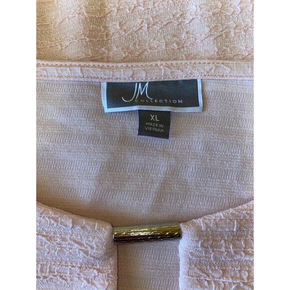 JM Collection Womens XL 3/4 Sleeve Textured Top Casabella Pink Keyhole Detail - Picture 4 of 5